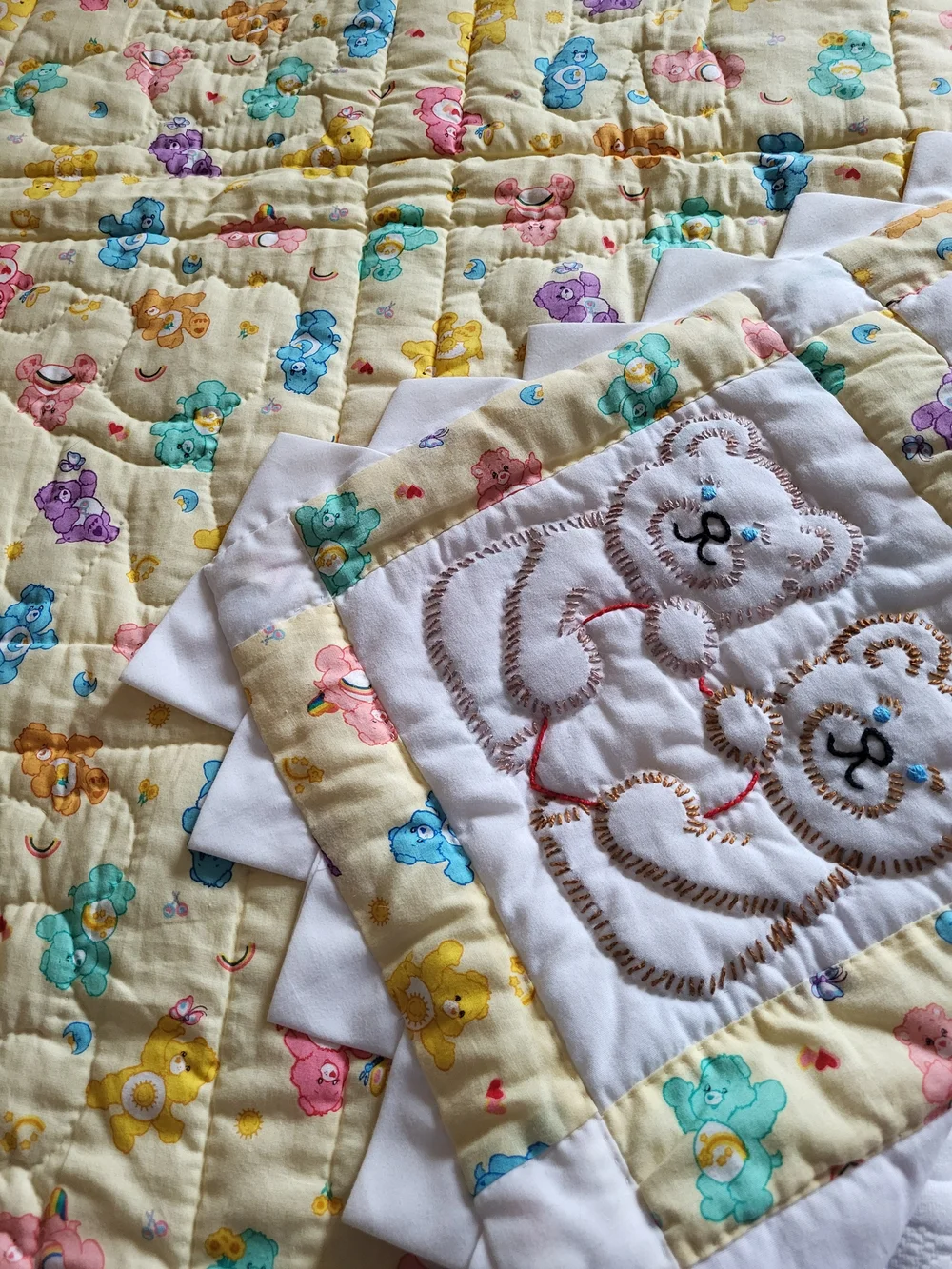 Handmade Care Bears Patchwork Baby Quilt - Yellow 33